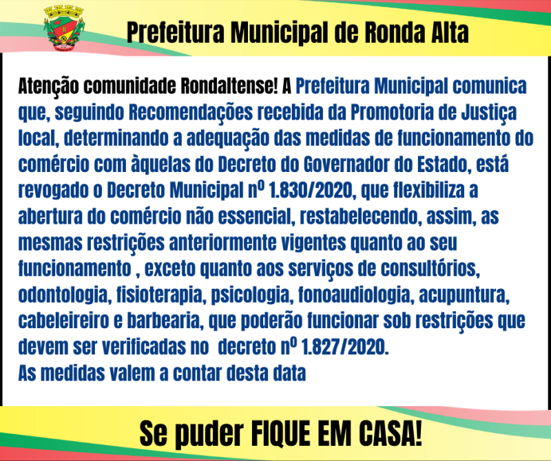 Atenção! Flexibilização da abertura do comércio foi revogada